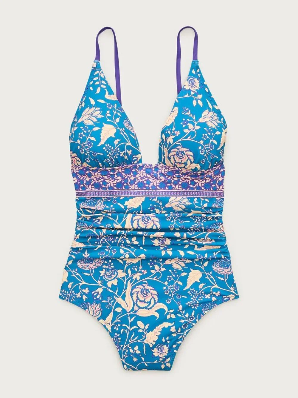J. Crew ruched v-neck one-piece swimsuit blue floral size 6